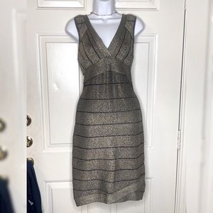 Guess metallic v neck silver and black dress
